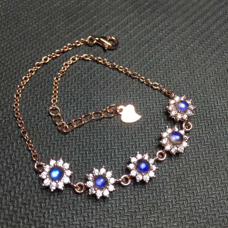 925 Silver with Natural Moonstone Bracelet Vitreous Blue Moonlight