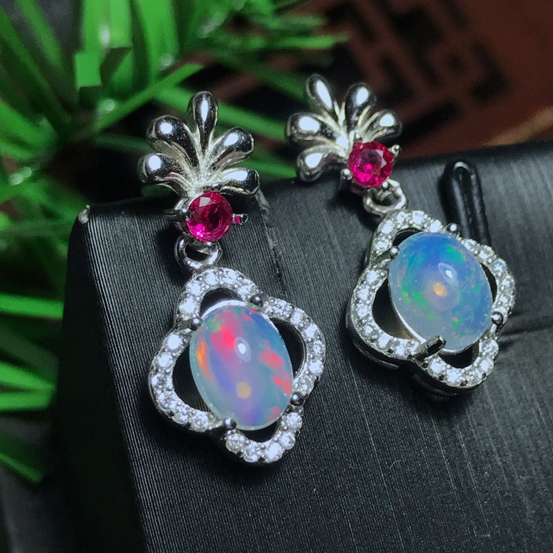 S925 Colorful Natural Opal Earrings