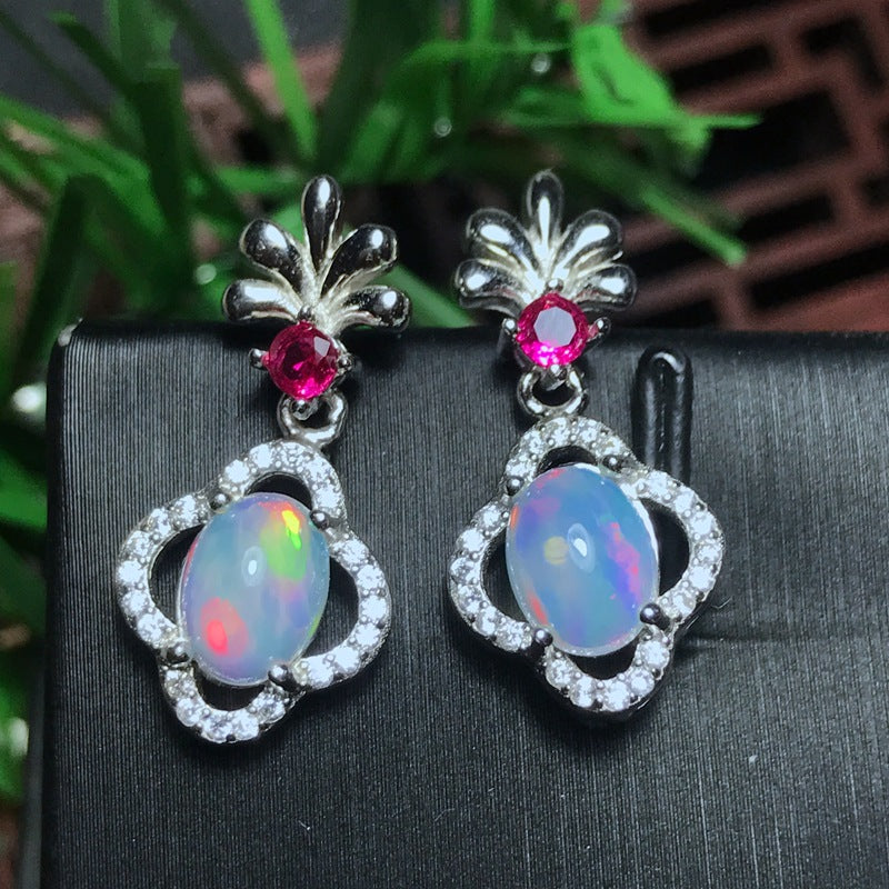 S925 Colorful Natural Opal Earrings