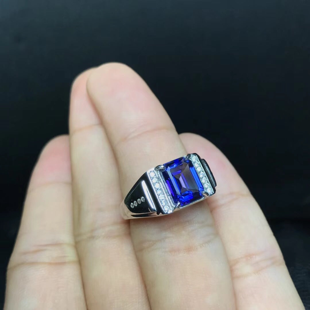 S925 Royal Blue Tanzanite Blue Topaz Men's Ring