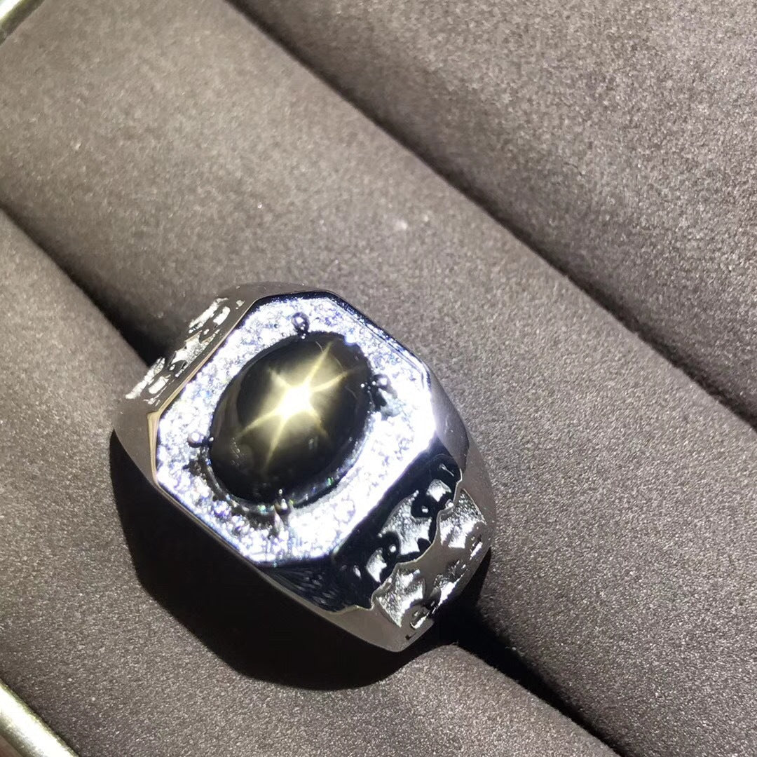 S925 Natural Star Sapphire Men's Ring