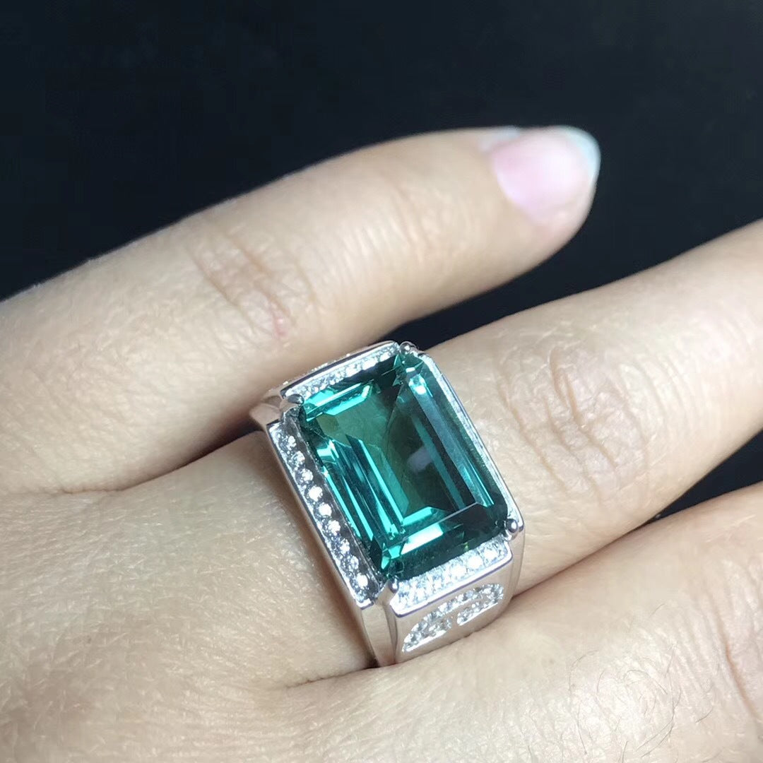 S925 Green Crystal Men's Ring