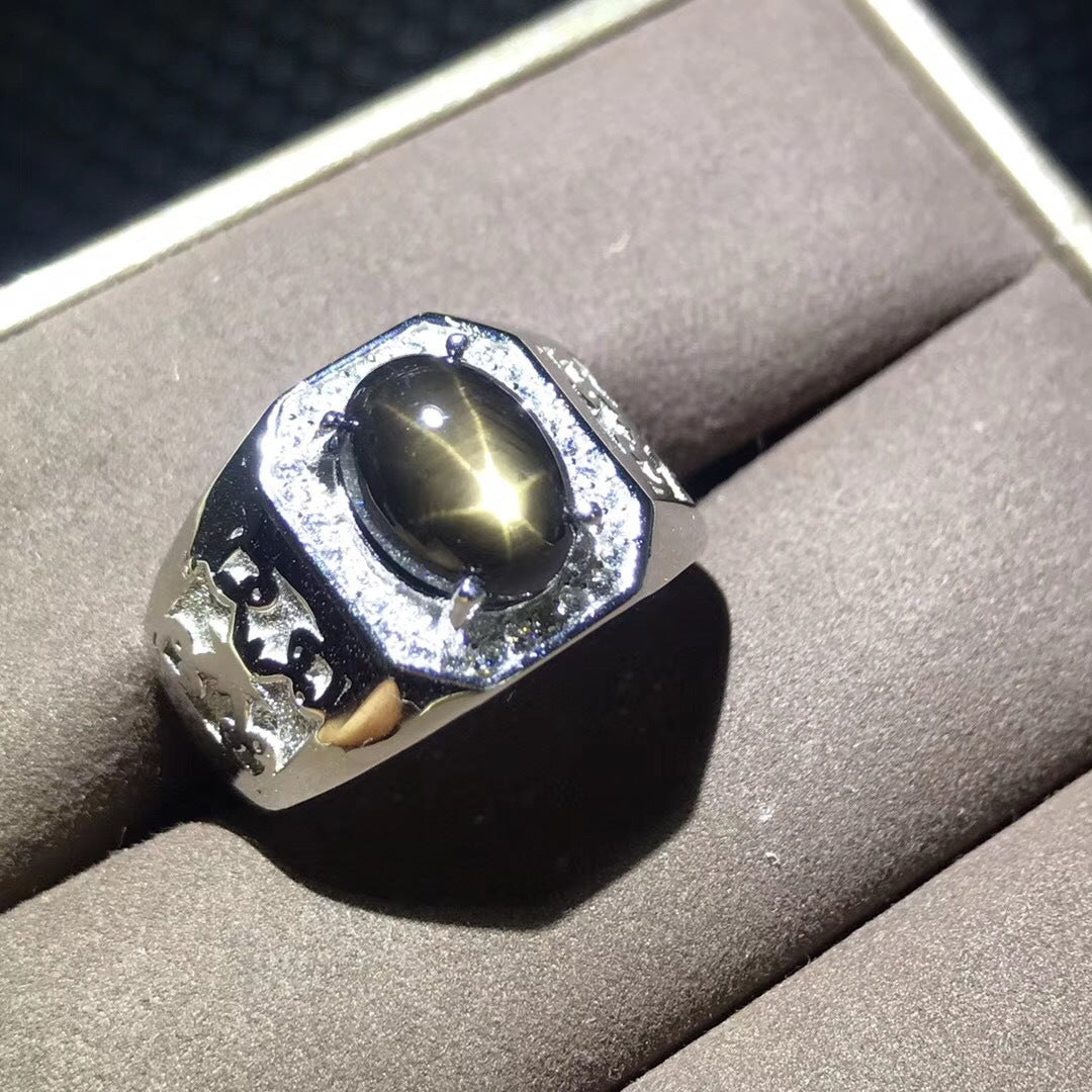 S925 Natural Star Sapphire Men's Ring