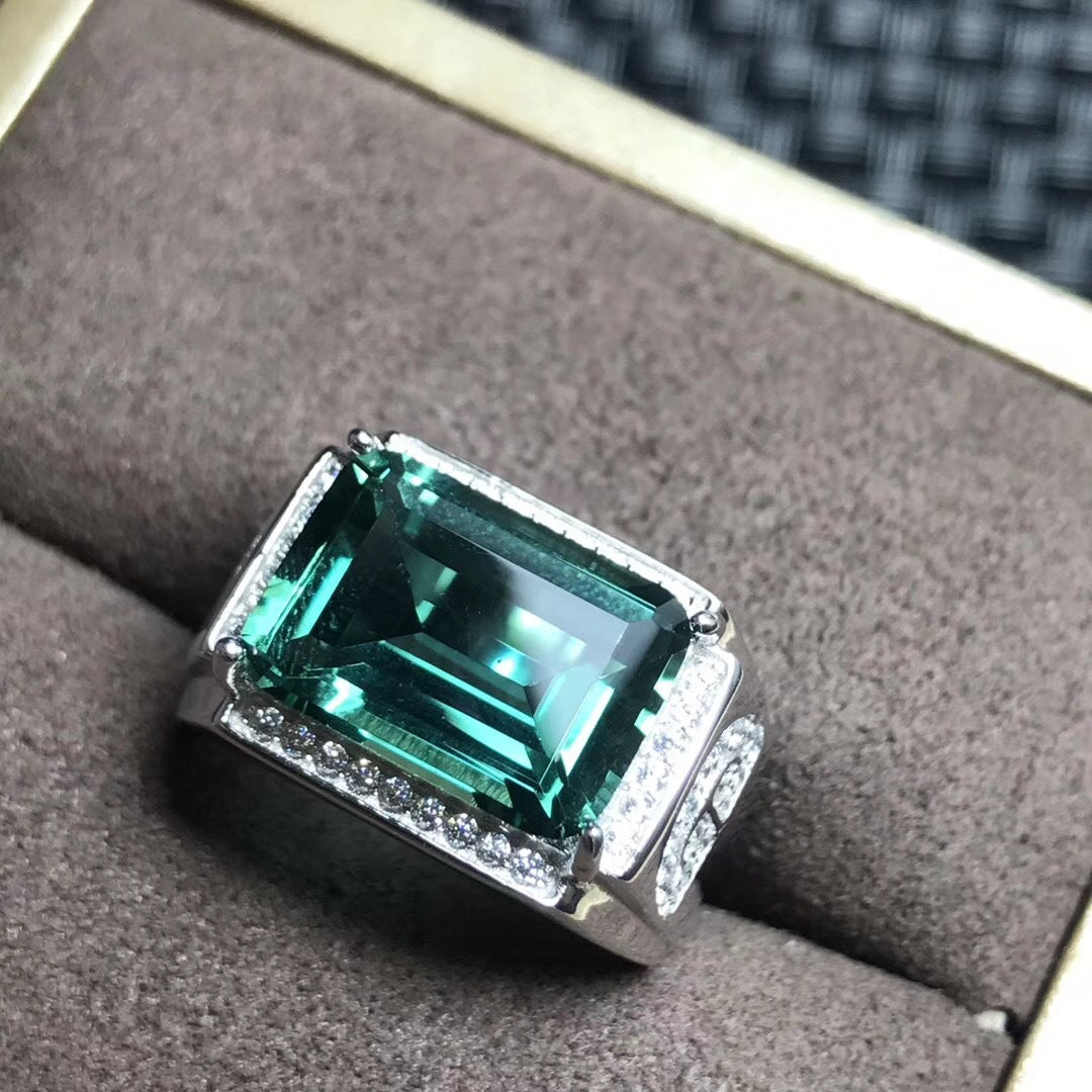 S925 Green Crystal Men's Ring