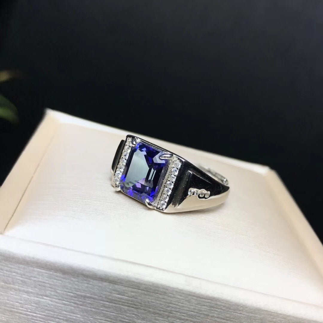 S925 Royal Blue Tanzanite Blue Topaz Men's Ring
