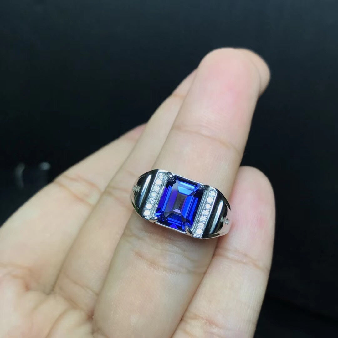 S925 Royal Blue Tanzanite Blue Topaz Men's Ring