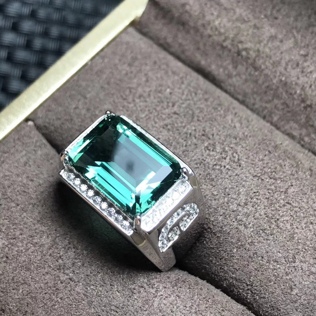 S925 Green Crystal Men's Ring