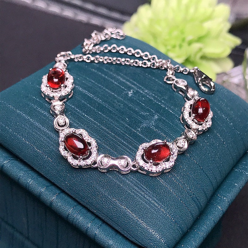 S925 Natural Garnet Bracelet