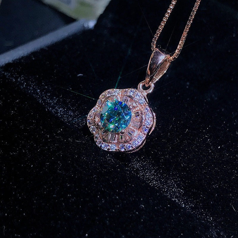925 silver with green moissanite diamond pendant