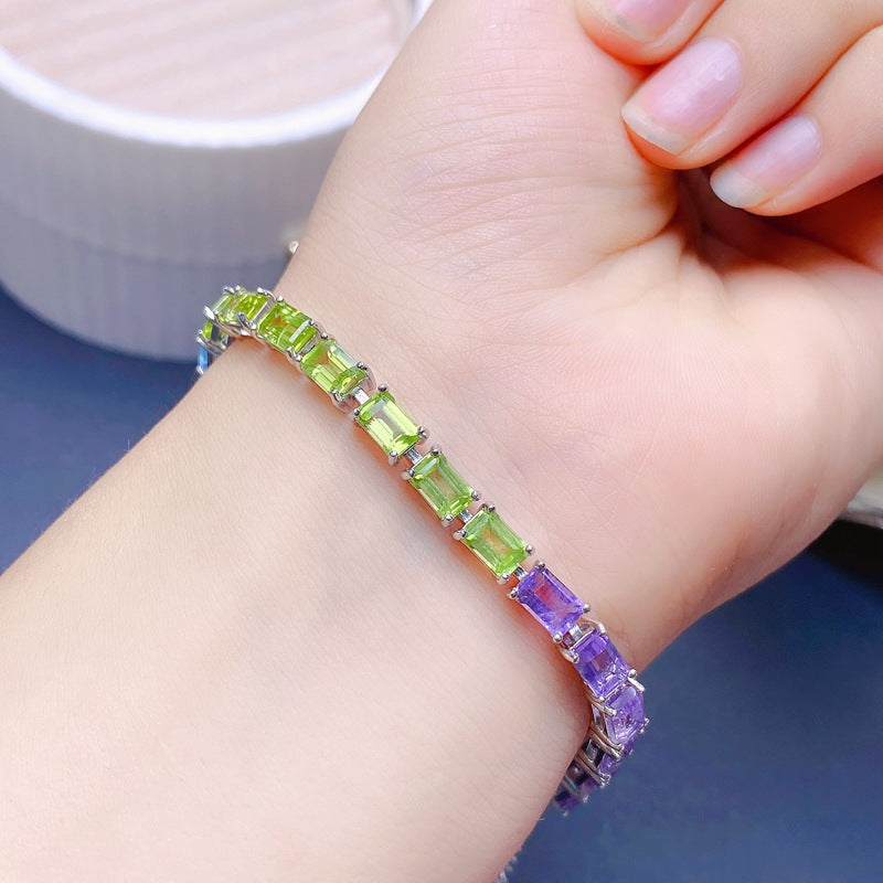 S925 Natural Peridot Amethyst Topaz Bracelet