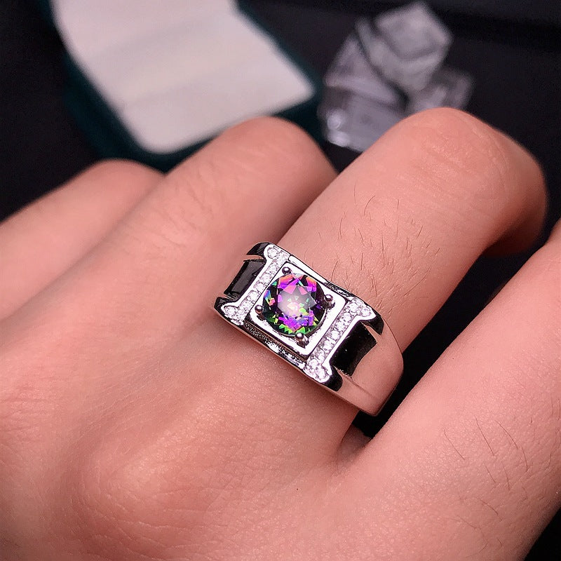 S925 Seven Color Crystal Men's Ring