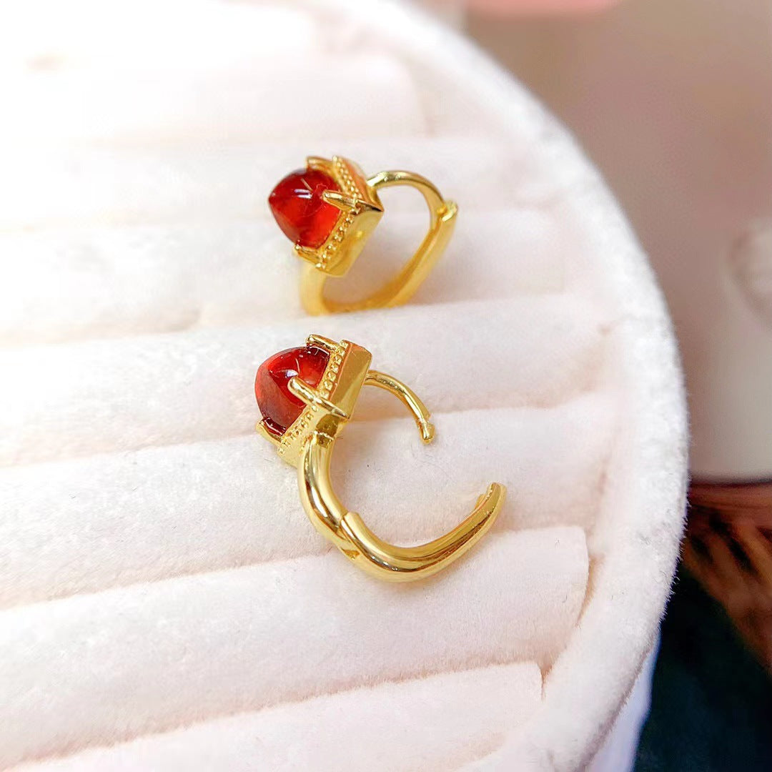 S925 Natural Fanta Sugar Tower Garnet Earring Buttons
