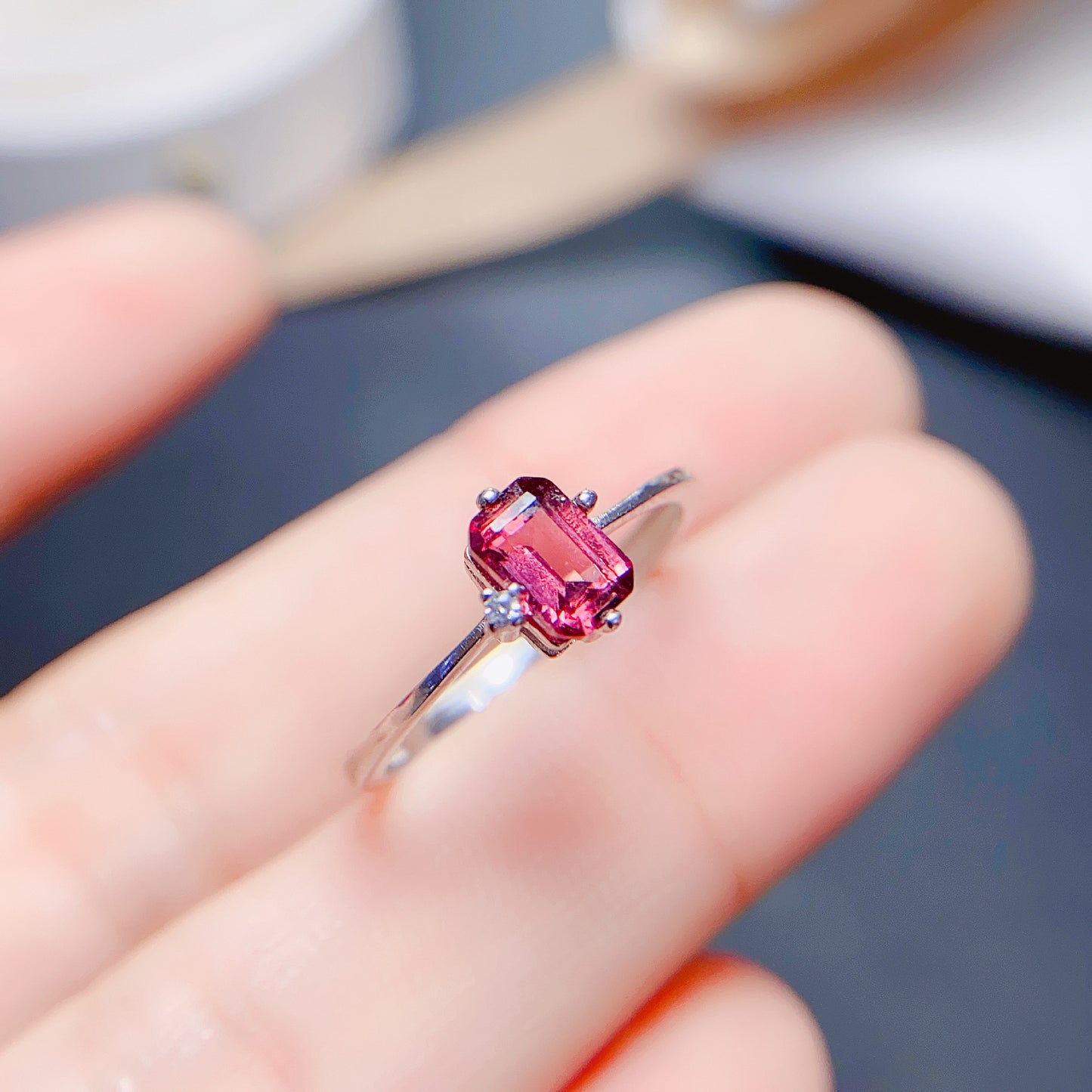 S925 Natural Peridot Tourmaline Topaz Garnet Ring