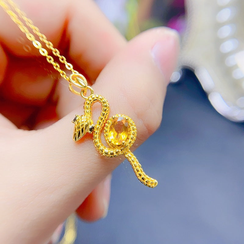 S925 Small Snake Natural Citrine Pendant 4*6mm Pendant