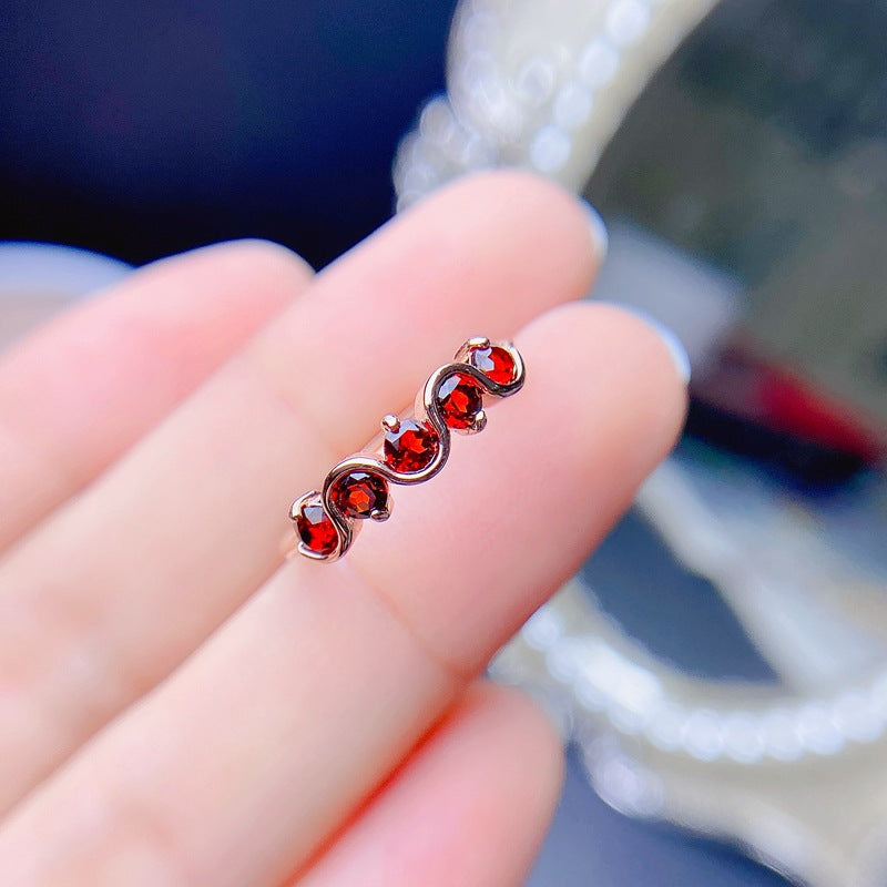 Simple 925 silver with natural 3*3mm full fire color garnet women's ring