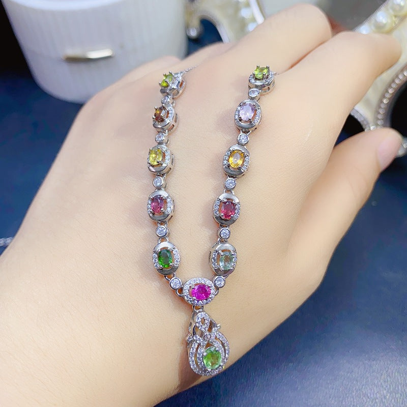 S925 natural tourmaline collarbone necklace candy color tourmaline