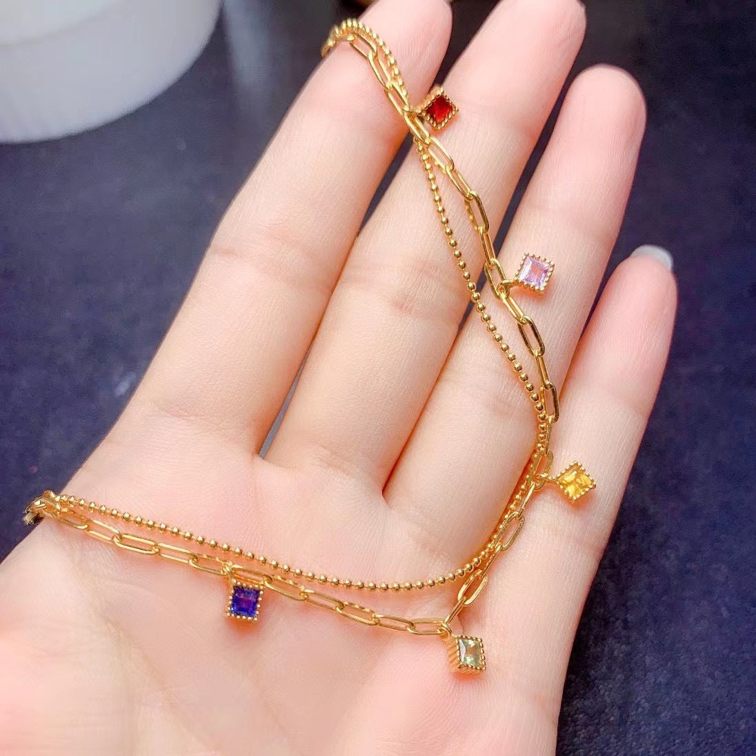 S925 Small Fresh Natural Colorful Sapphire Bracelet