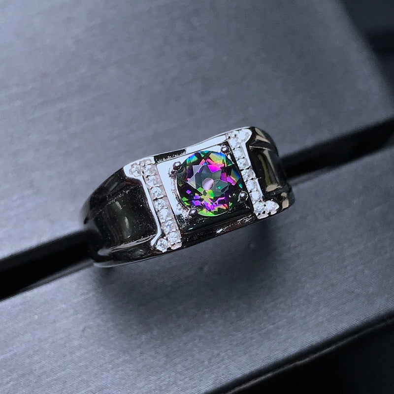 S925 Seven Color Crystal Men's Ring