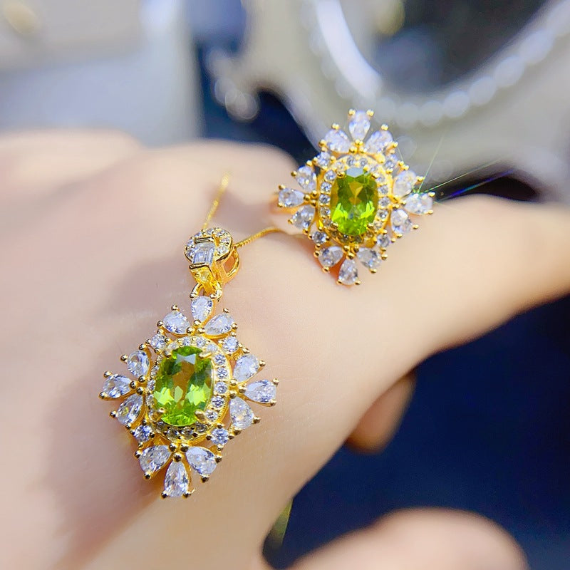 S925 Natural Peridot 5*7mm Peridot Set