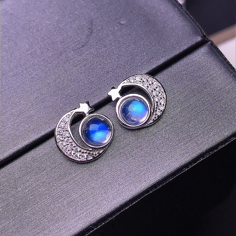 S925 silver female Korean simple moonstone earrings