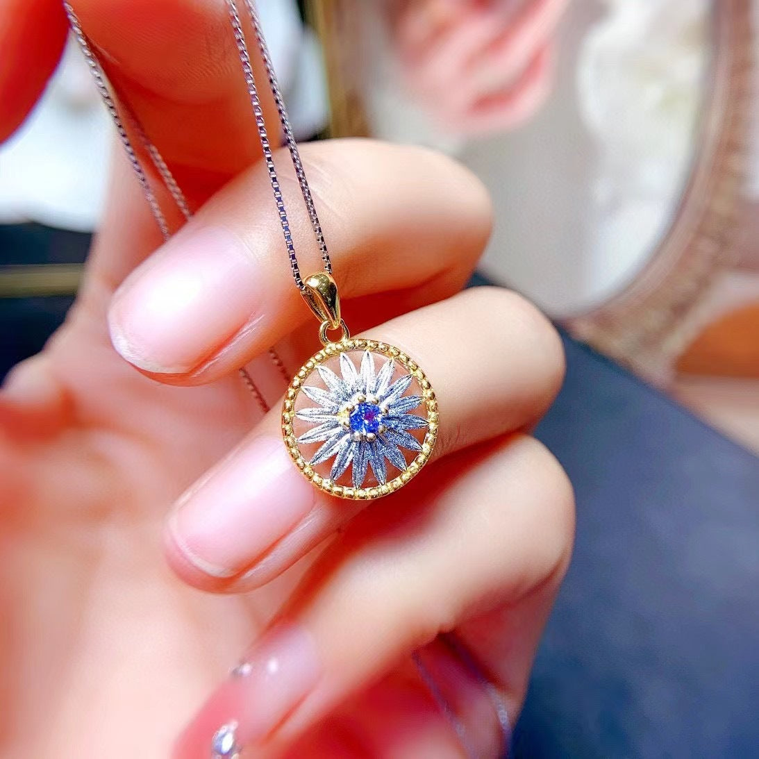 S925 Little Daisy Pendant Sapphire Tanzanite Emerald Pendant