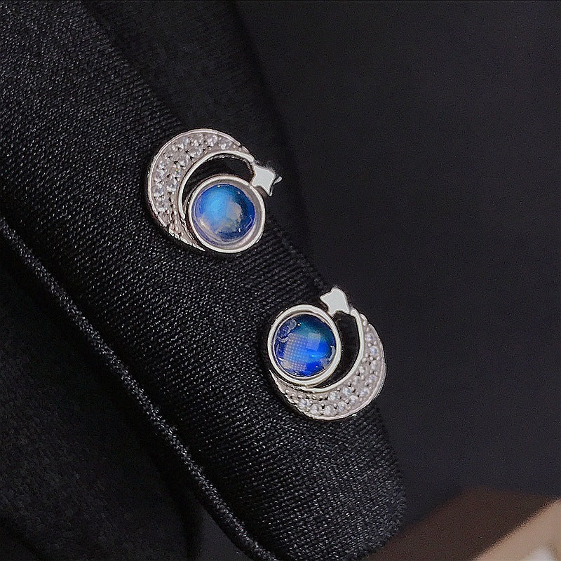 S925 silver female Korean simple moonstone earrings