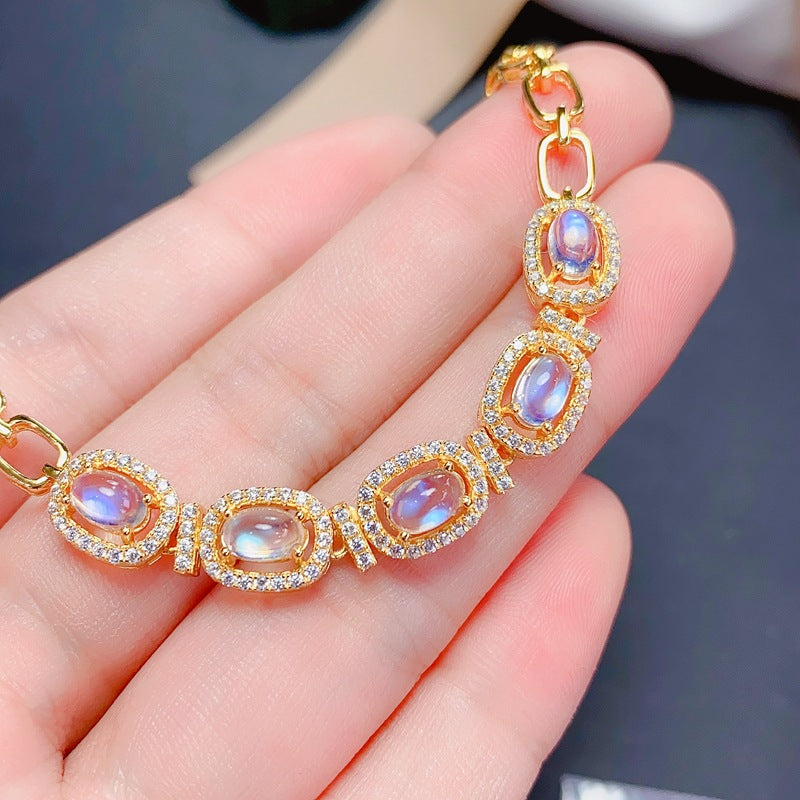 S925 Sri Lankan moonstone bracelet net body strong light