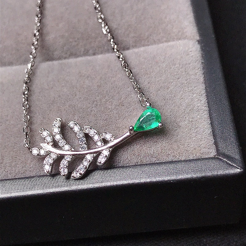 S925 Natural Emerald Chain Row Necklace