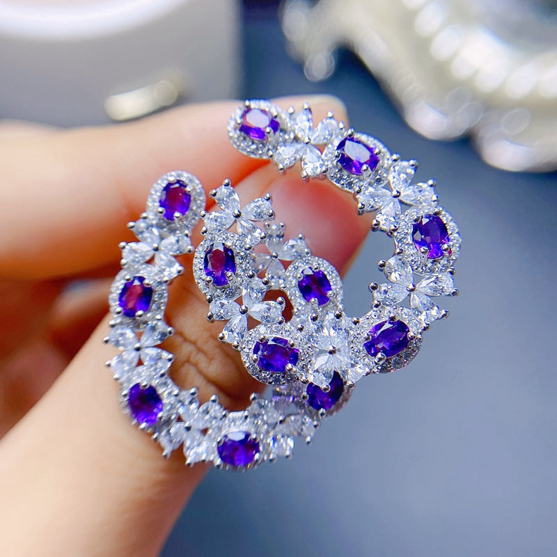 S925 New Amethyst Earrings Set in 925 Silver