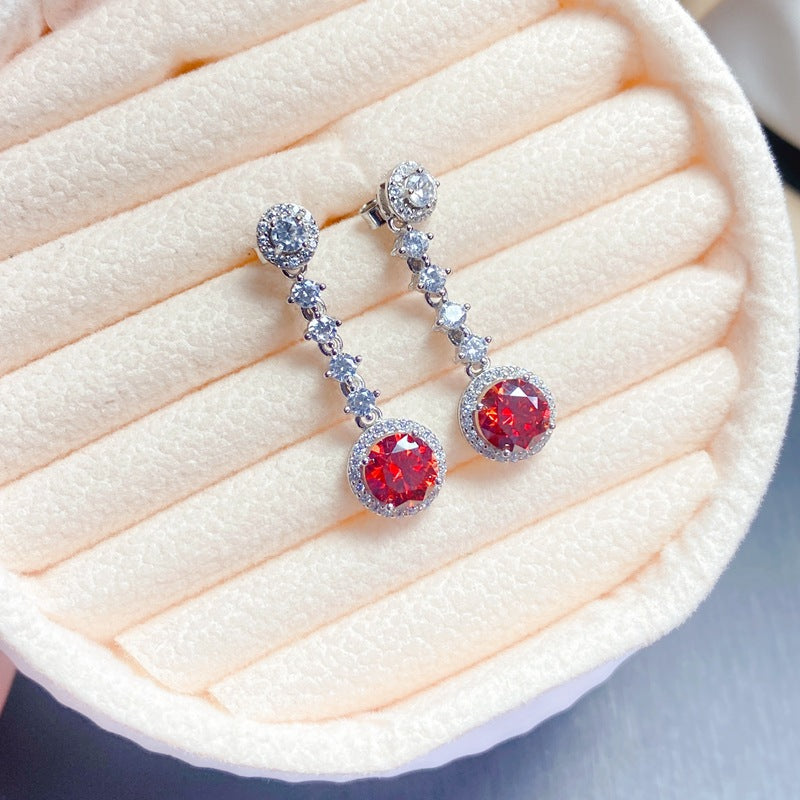 S925 USA imported moissanite diamond earrings 1 carat red diamond fire color flash