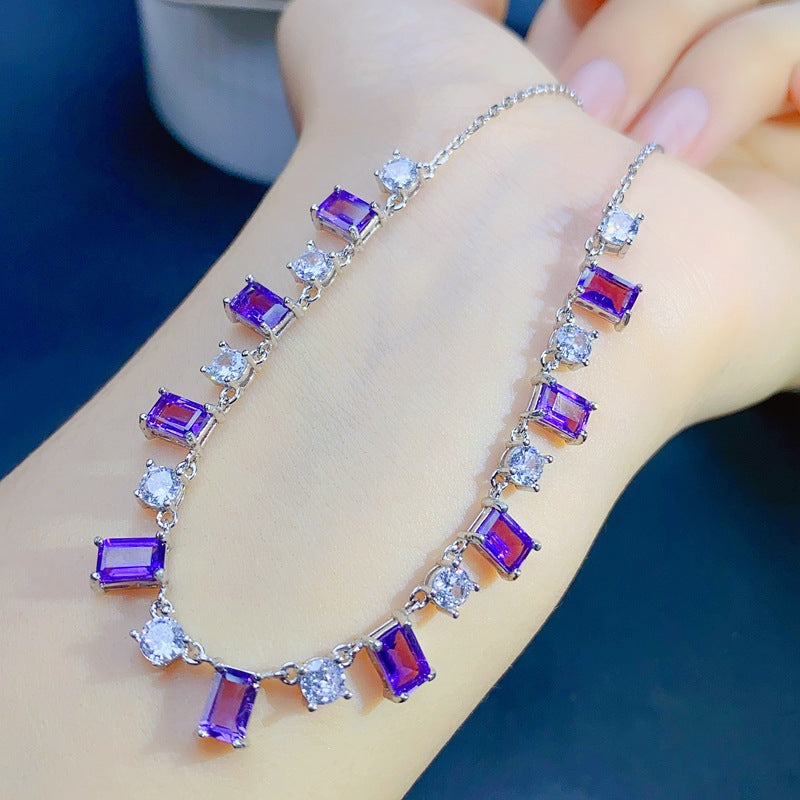 S925 Natural Amethyst 4*6mm Evening Necklace