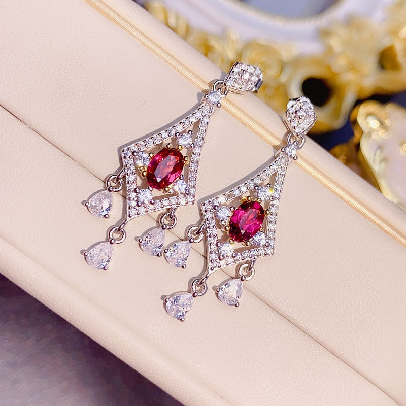 S925 Natural Magnesia Aluminum Garnet Luxury Earrings