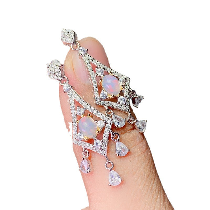S925 Europe and the United States luxury natural opal earrings