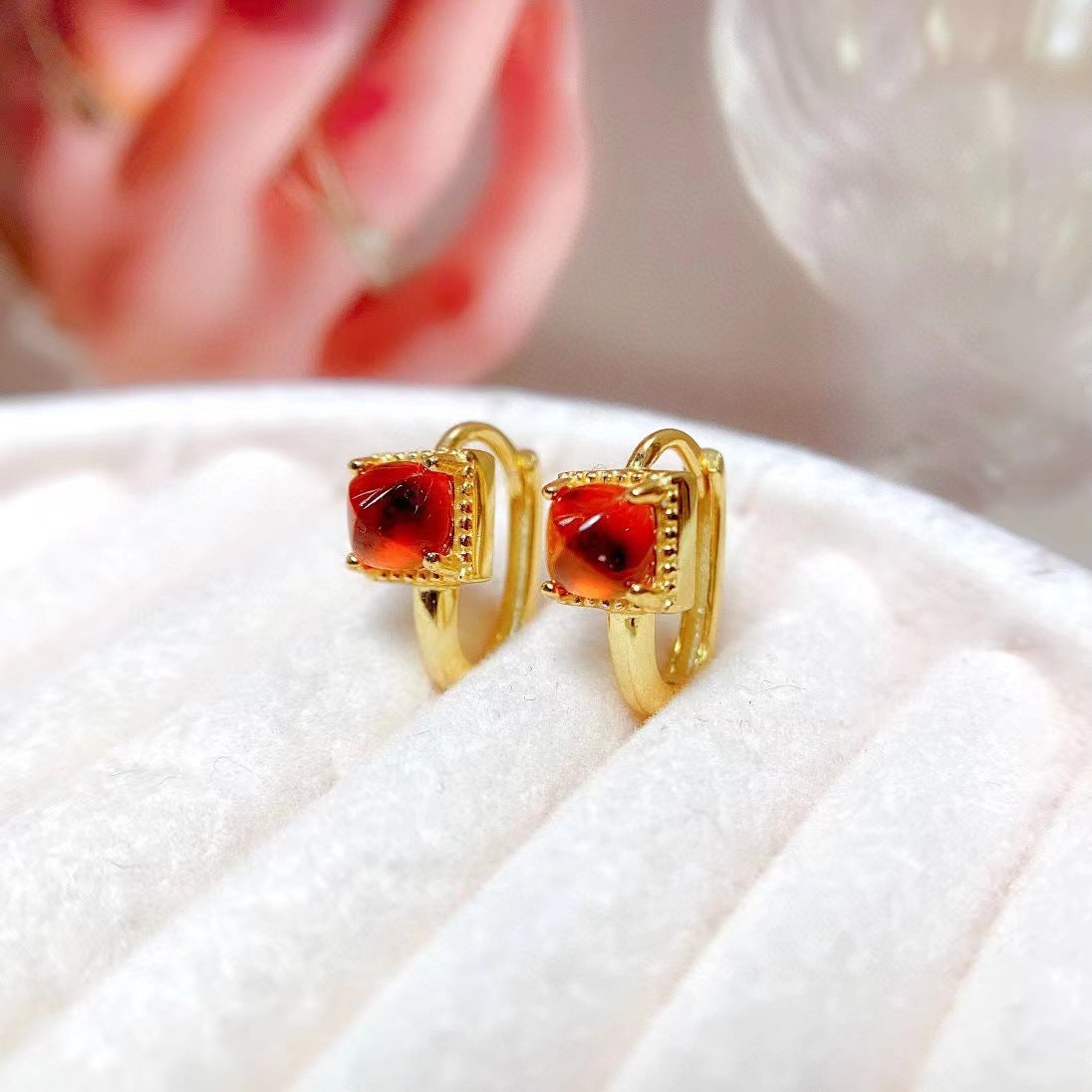 S925 Natural Fanta Sugar Tower Garnet Earring Buttons