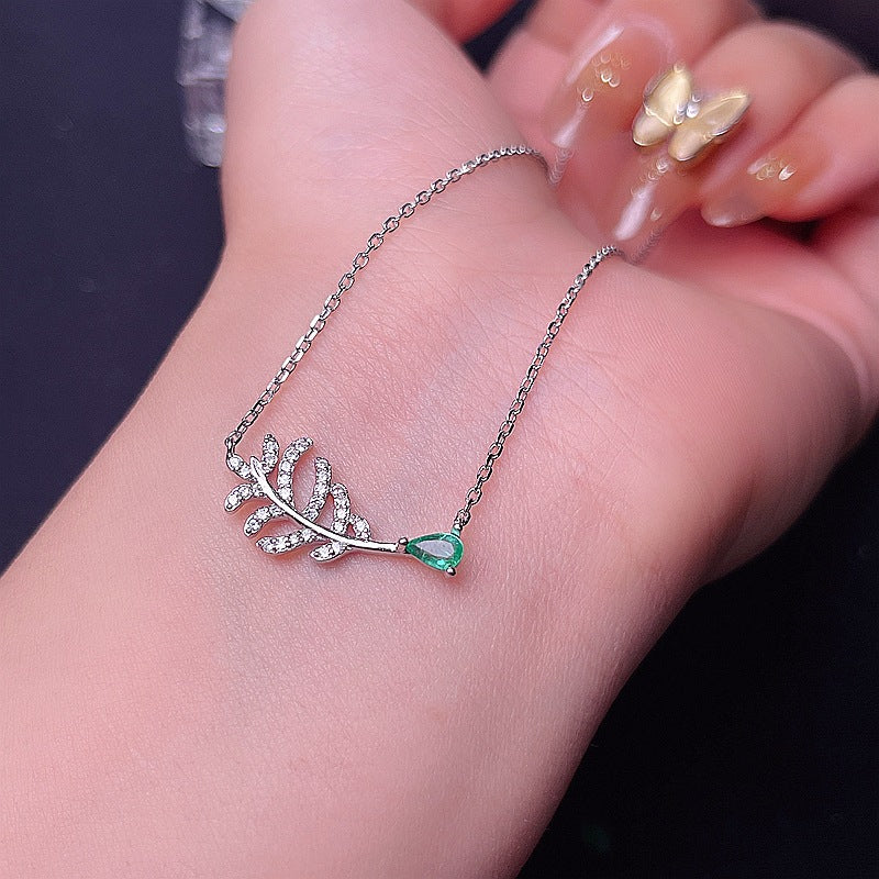 S925 Natural Emerald Chain Row Necklace