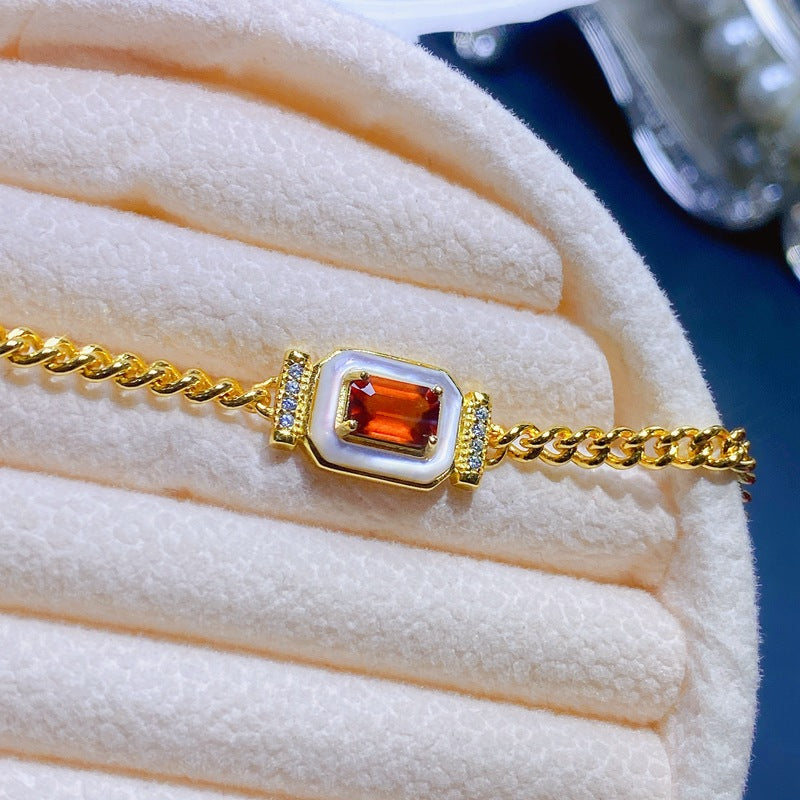 S925 Natural Fanta Garnet Bracelet with Natural Shells