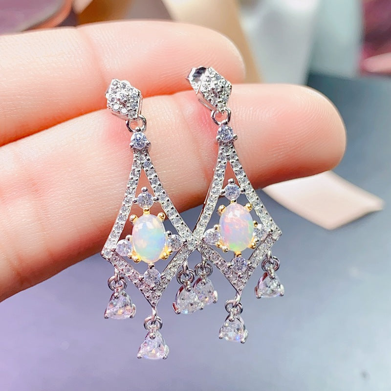 S925 Europe and the United States luxury natural opal earrings