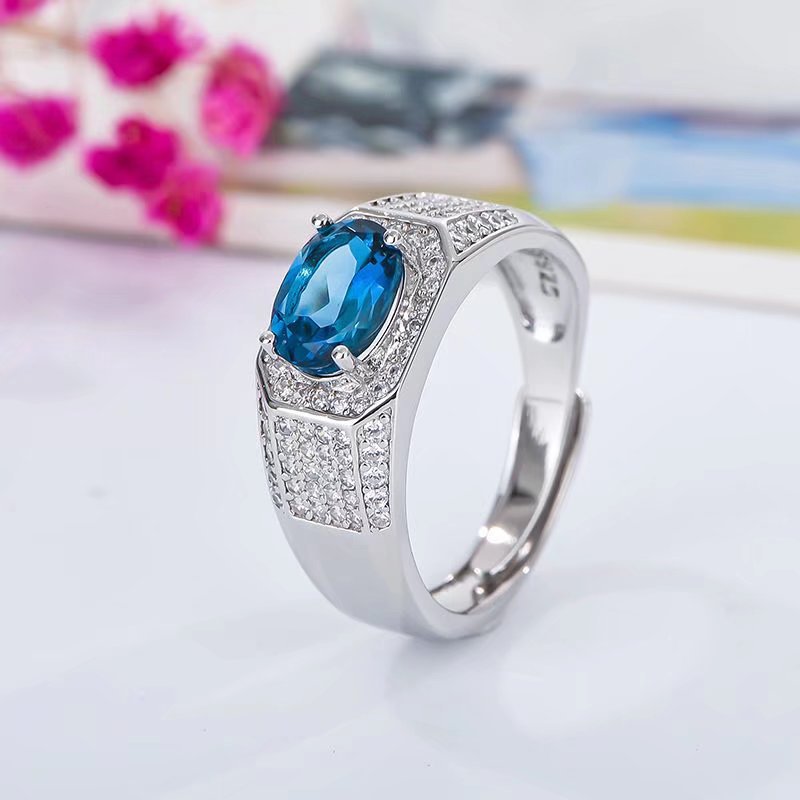 Men's 925 Silver with Blue Topaz Ring