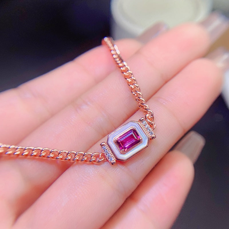 S925 Natural Magnesia Aluminum Garnet Bracelet Set 4*6mm Small Octagon
