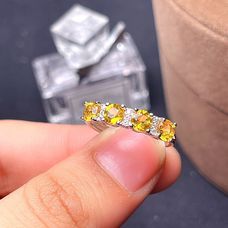 S925 citrine ring row ring