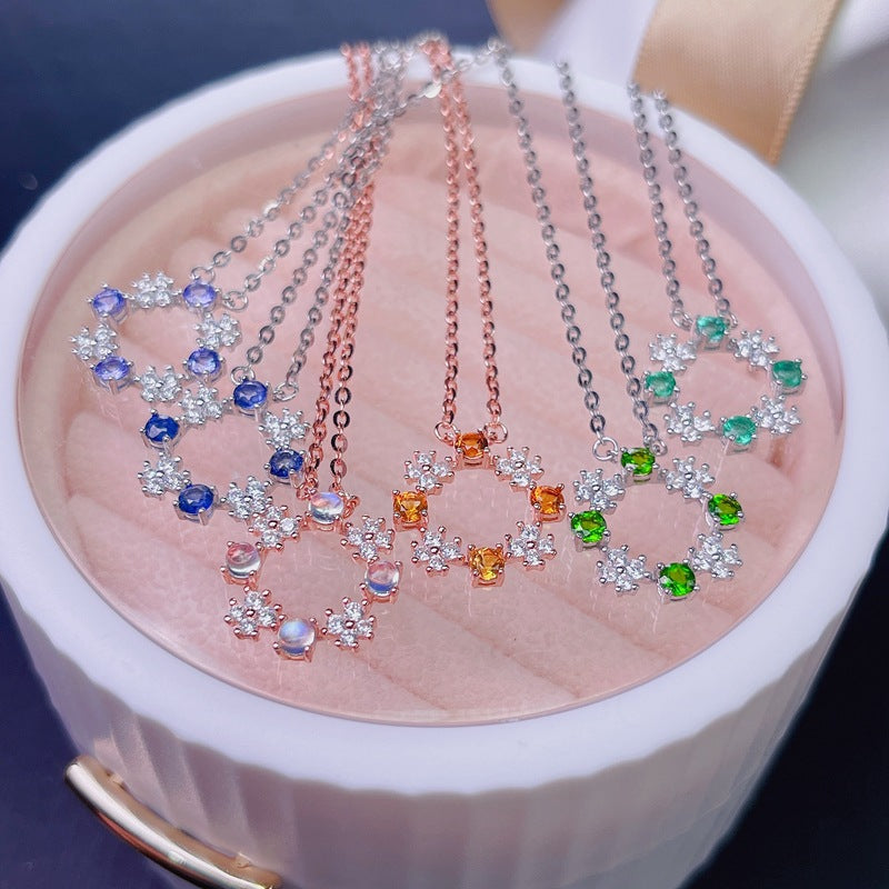 S925 Natural Color Gemstone Necklace