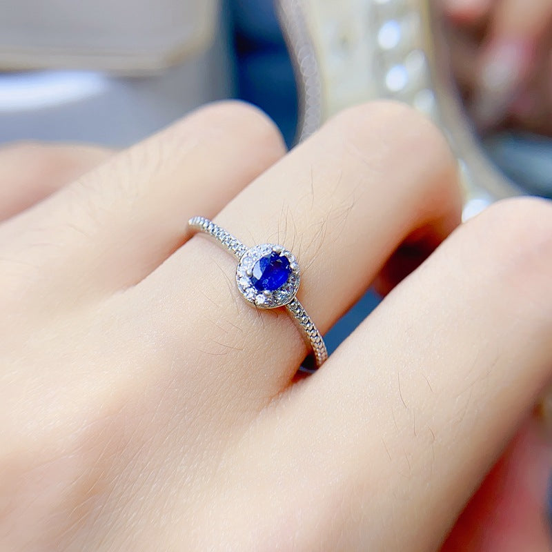 S925 Natural Sapphire Women's Live Ring