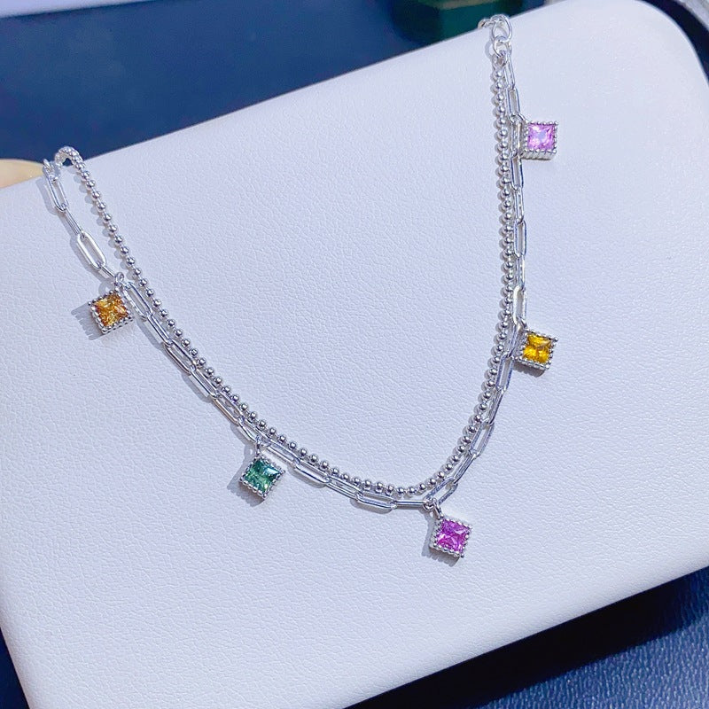 S925 Colorful Natural Tourmaline Square Bracelet