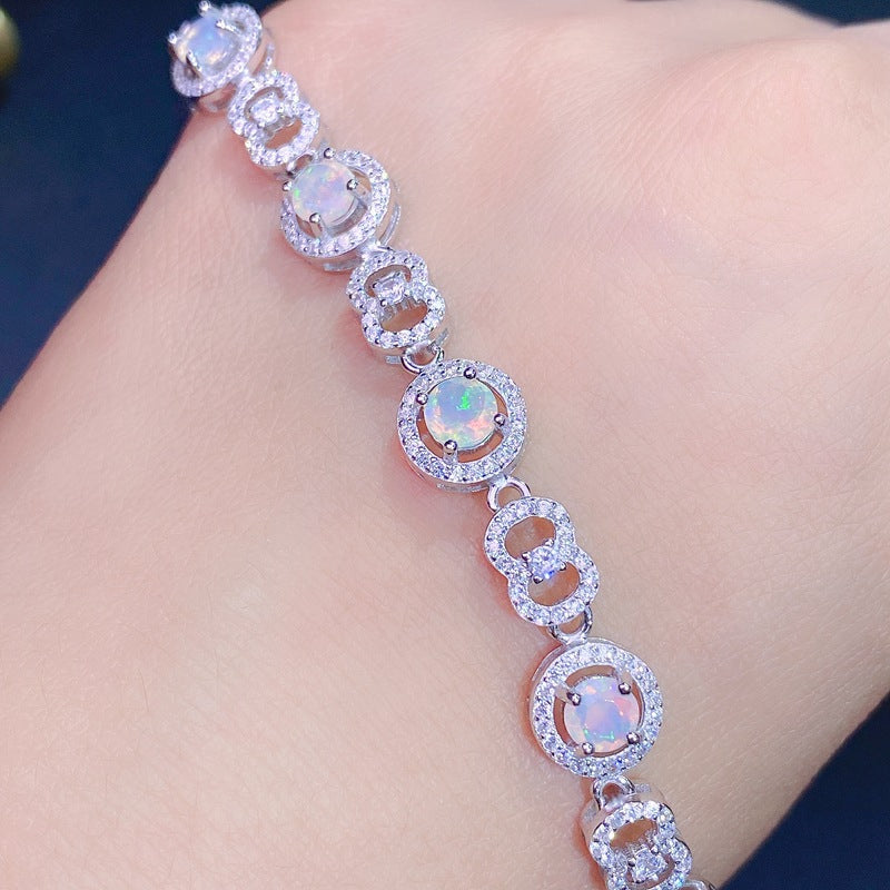 Faceted Natural Opal Women's Bracelet 925 Sterling Silver