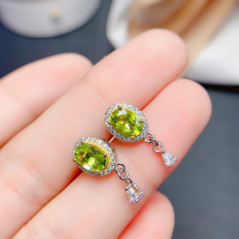 S925 light luxury natural peridot stud earrings earrings