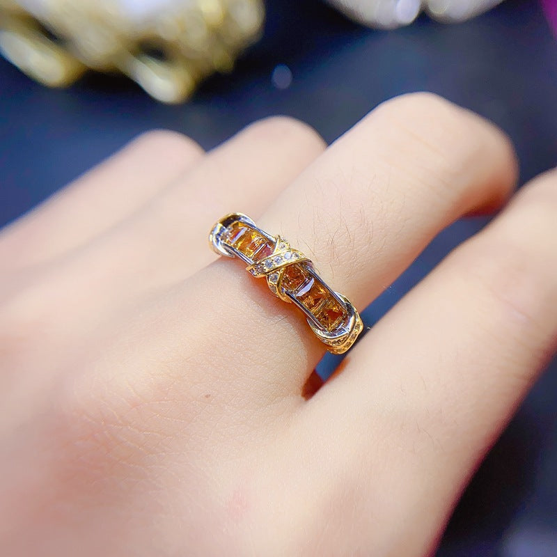 S925 Natural Citrine Ring