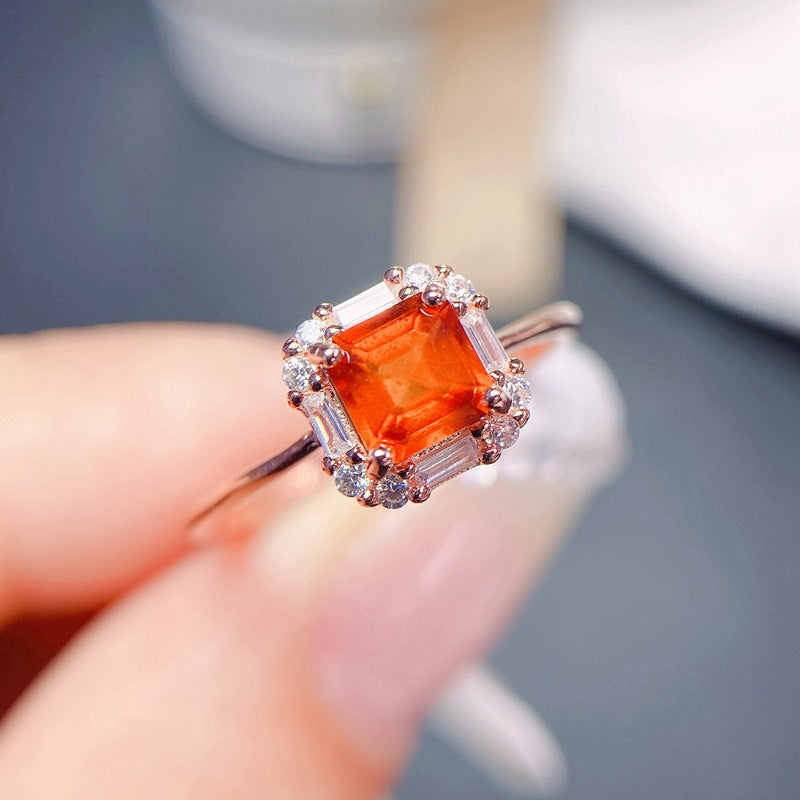 S925 Natural Fanta Garnet Ring