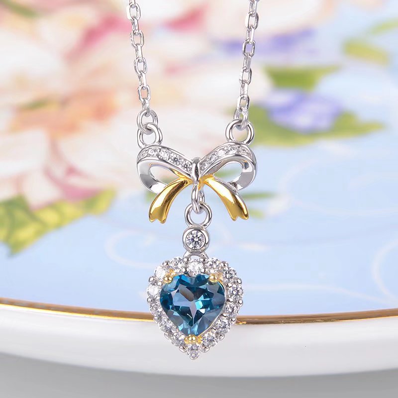 S925 Natural London Blue Chain Pendant