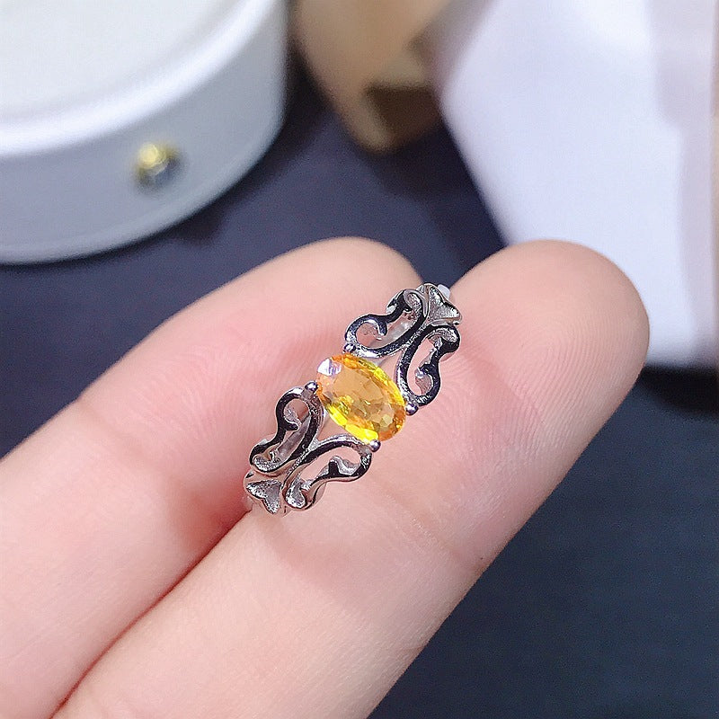 S925 Natural Yellow Sapphire Ring