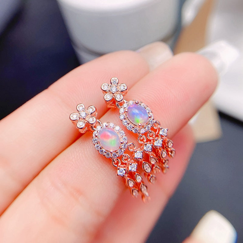 S925 Deluxe Earrings Natural Opal Stud Earrings